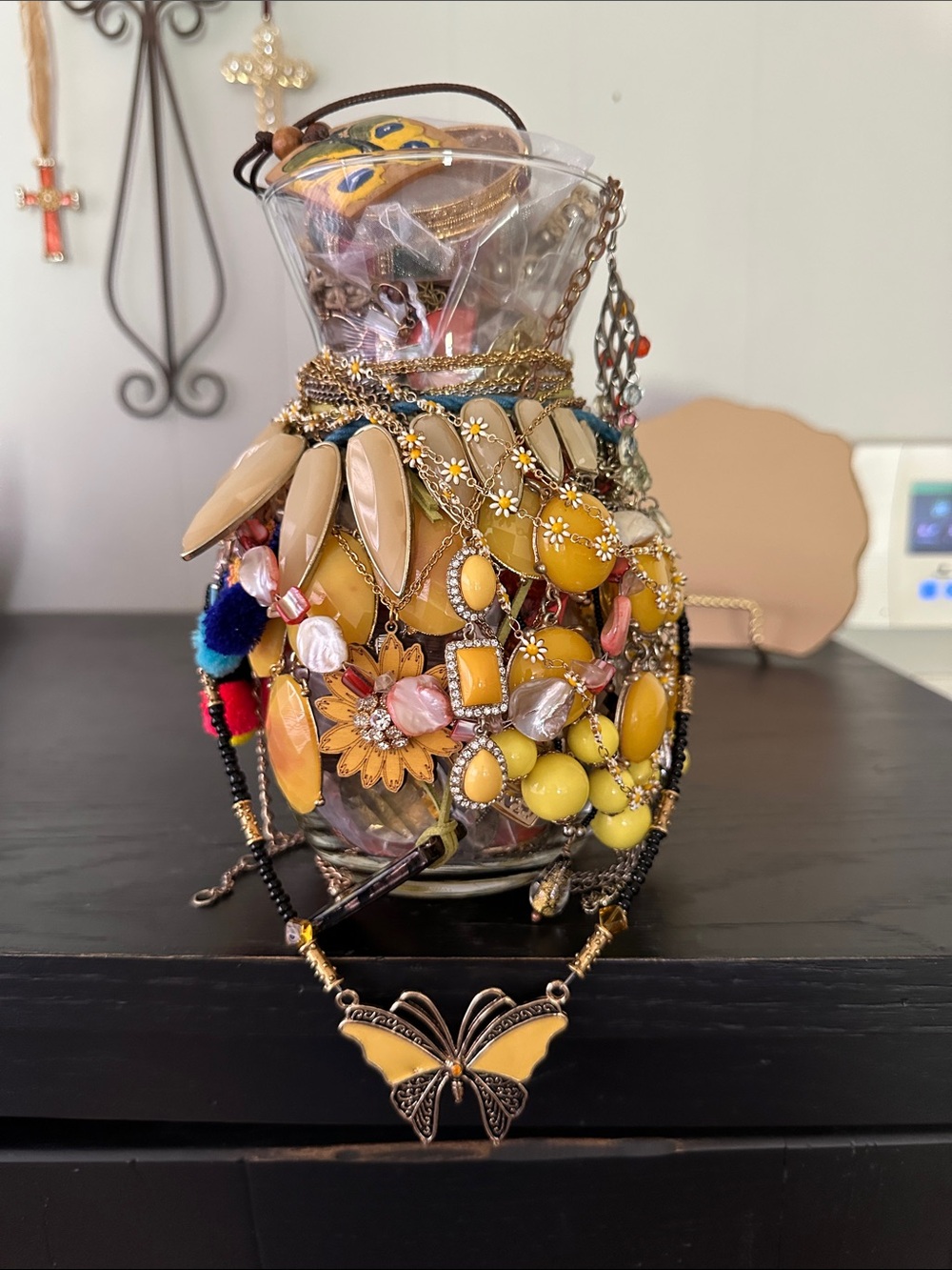 Beautiful Mystery Jewelry Jar In Yellow & Gold Colors.